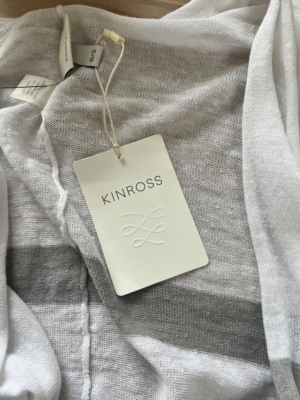 Kinross 100% Linen Open Cardigan Wrap NWT One Size Coastal Gray White Stripe - Picture 5 of 6